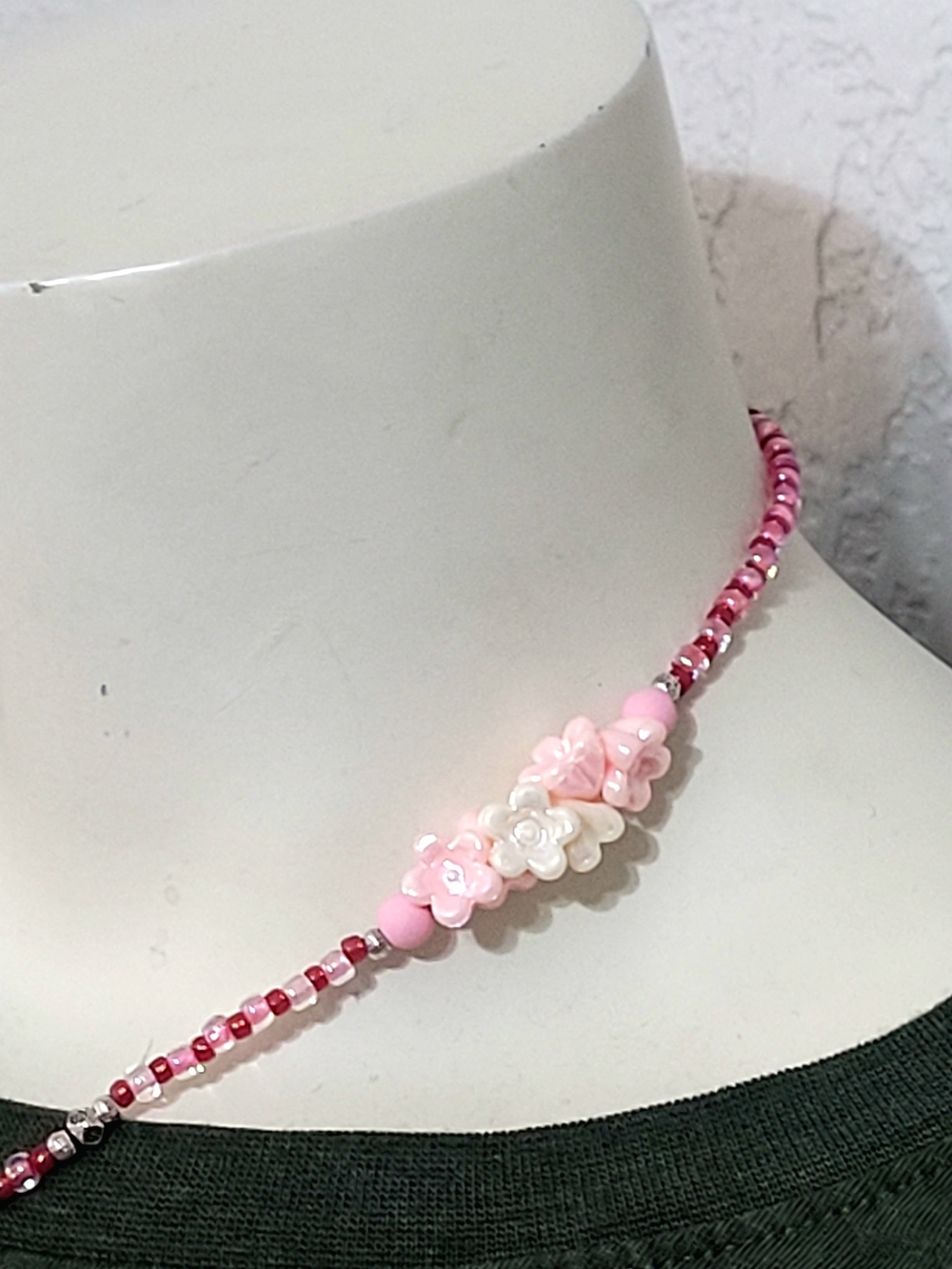 Hand Crafted Kids' Pink Floral Pendant Beaded Necklace - Picture 5 of 8